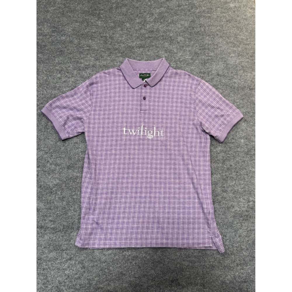 David‎ Taylor Purple Grid Twilight Embroidery Polo Shirt Mens Large Short Sleeve